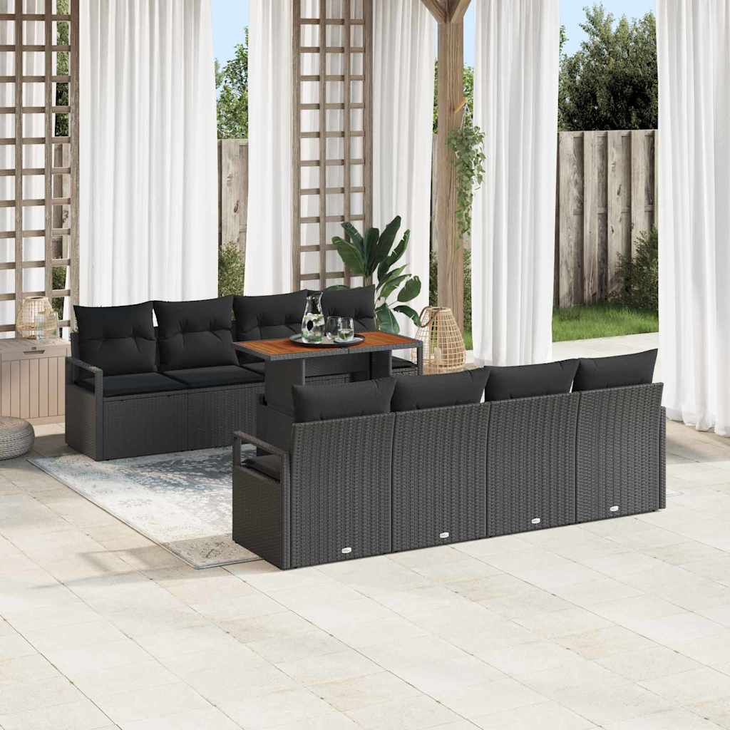 Garten-Sofa-Set mit Speicher 9 pcs Schwarz Poly Rattan